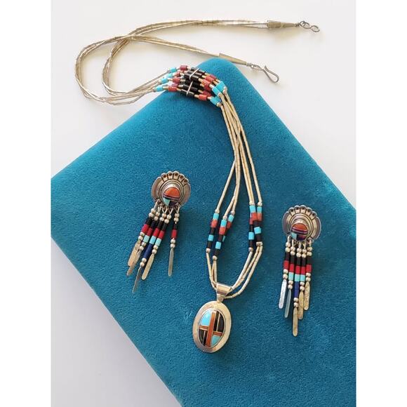 Q. T. Quoc Turquoise Inc Signed Southwestern Jewelry Set - Picture 1 of 9